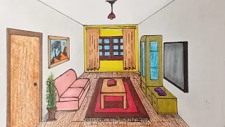 How to draw a leaving room in one point step by step