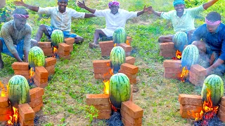 WATERMELON CHICKEN | Chicken Cooked in Watermelon Fruits | Country Chicken Gravy in Watermelon