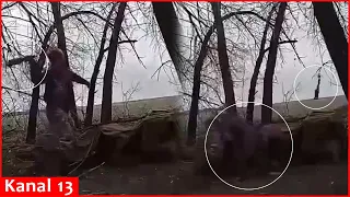 Hand grenade thrown by a drunk Russian soldier falls on his post and explodes
