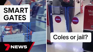 New high-tech smart gates locking in 'shoplifters' at Coles | 7 News Australia