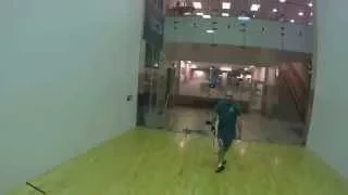 1st person view of a racquetball game