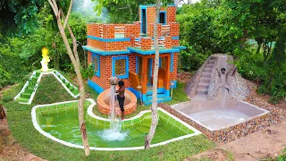 Building Mud Custom Villa Brick Design,  Swimming Pool, Water Well & Mud Pool With Land Slide