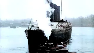 USA 1915 | AI restored footage | Time travel to Lusitania's last voyage from New York City