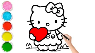 How to draw Cute Hello Kitty & Heart for Kids | Hello kitty drawing, Satisfying Magical Rainbow Art
