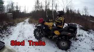 Searching for way across follow Gnarly Sled Trail Can Am Outlanders Sick ATV Ride