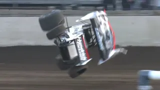 Kyle Larson says he sucks as he takes a nasty ride in the High Limit Heat Race 1 at Kokomo Speedway