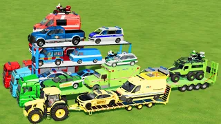 LOAD & TRANSPORT AMBULANCE, CARS, FIRE TRUCK, POLICE CARS, BUS, JEEP, TRACTOR-Farming Simulator 22