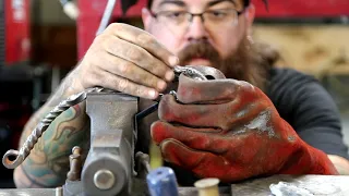 Blacksmithing forging a Ram's Head walking stick Blacksmith Forging demonstration