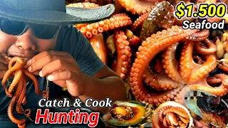 CATCH & EATING SEAFOOD Kerang Mutiara, Abalone, Gurita, Teripang|| SPICY OCTOPUS delicious