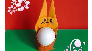 Пасхальный кролик - подставка для яйца из бумаги. Оригами - зайчик.