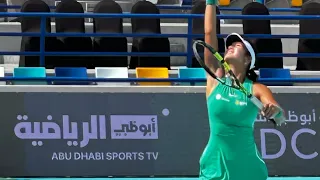 Alex Eala vs Magda Linette in action at Mubadala Abu Dhabi Open 2024 R32