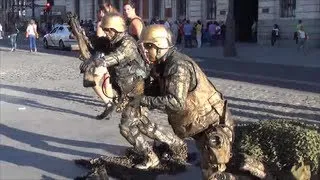 Living Statues. The Assaulting Soldiers. Seen in Madrid, Spain