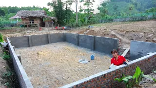 Cement plaster pond bank with many bricks - Build banks and raise fish - Farm life