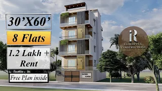 30X60 Feet Apartment Design with Basement Parking | 8 Flats | 1800 Sqft Residential Building design