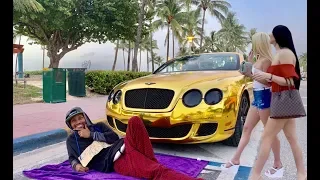 HOMELESS in GOLD BENTLEY for 24 hrs Pt 4 MIAMI Gold Digger Prank Social Experiment