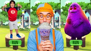 Blippi Fun World and Ryan's World Try Grimace Shake Challenge in Real Life! Tag with Ryan Update