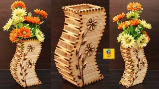 How to make flower vase with popsicle sticks | Flower vase diy | Best out of waste Flower Pot ideas