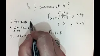 Show that f(x) is continuous at x=4