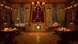 Snowy Winter Night in Cozy Coffee Shop | Smooth Jazz Music to Relax/Study/Work to