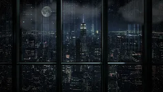 Rain Sound and View from Skyscraper, Night City View to Help Sleep Better, Focus and Relax