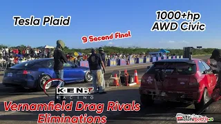 1000+ Horsepower AWD Civic vs Tesla Plaid Drag Race at Vernamfield Drag Rivals