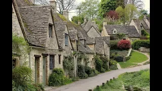 Arlington Row, Bibury, Gloucestershire, England by drone