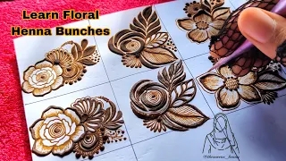 How to : 5 Different Beautiful Floral Henna Bunches| Detailed Henna Class For Henna Learners