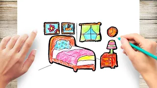 How to Draw Bedroom Furniture and Coloring Step by Step