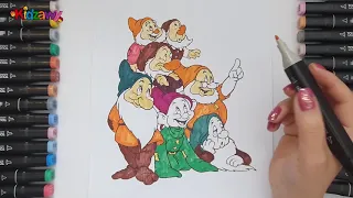 Coloring the Seven Dwarfs, Snow White Disney Princess GIANT Coloring Book Coloring Pages for kids