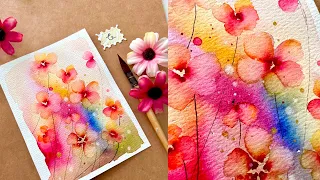 [Slow speed]Aesthetic Way to Mixing Multiple Vibrant Colors in Watercolor Florals/Beginners