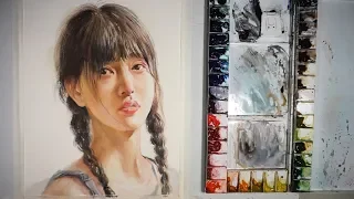 Watercolor painting portrait of girl