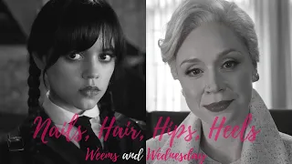 Nails, Hair, Hips, Heels| Larissa Weems & Wednesday Addams| Gwendoline Christie & Jenna Ortega