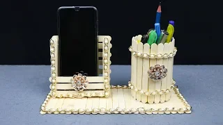 Homemade Pen stand and Mobile phone holder with ice cream sticks | best out of waste