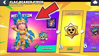 BEST FREE LEGENDARY NEW GIFTS😱🔥FLAG BEARER PIPER 🎁BRAWL STARS UPDATE💠!