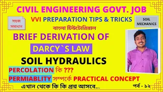SOIL HYDRAULICS 12, BRIEF DERIVATION OF DARCYS LAW, PERMEABILITY, PERCOLATION,