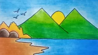 Very amazing beach scenery 2024😱 | How to draw a beach scenery easy😍