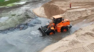 Impressive Operator Bulldozer Clearing Land Dump Truck Unloading Dirt Sand Big Land Filling Process