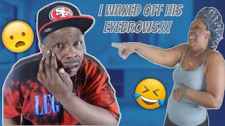 WAXING My boyfriends EYEBROWS In His Sleep Prank!!!