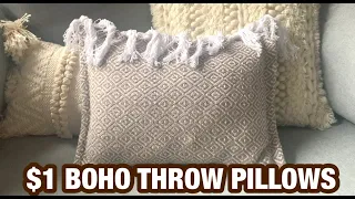 $1 BOHO PILLOWS NO SEW •• DOLLAR TREE HACK • High-End For Less