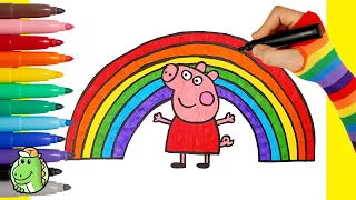 How to draw PEPPA PIG With a RAINBOW - Easy Drawing for Kids and Toddlers