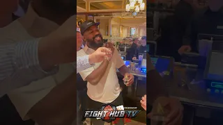 JON JONES EMBRACES JORGE MASVIDAL AS PAIR MEET UP!