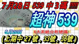 今彩539-5月20日 超神539 超神 6大系統分析號碼 539( 上期中27號,33號,36號)