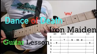 Dance of Death - Iron Maiden: Guitar Lesson with ON SCREEN TABS - Intro Riff/Chords Tutorial + Cover