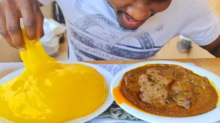 MukBang: Eating Fufu Starch with Banga mixed with Okkro Soup 😋😋😋