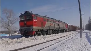 "Эксклюзивчик" 2ТЭ10У-0318 с грузовым поездом на станции Сахарозаводская