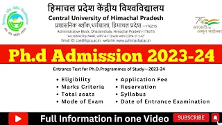 Ph.d Seats || Central University of Himachal Pradesh || Entrance Test for Ph.d Program || Total Seat