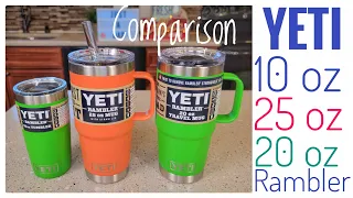 YETI Rambler Comparison 10oz Magslider Lid , 20oz Strong Hold lid,  25oz Straw Lid Mug with Handle