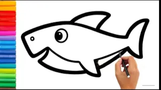 SHARK DRAWING STEP BY STEP | HOW TO DRAW BABY SHARK | EASY PAINTING AND COLORING FOR KIDS, TODDLERS