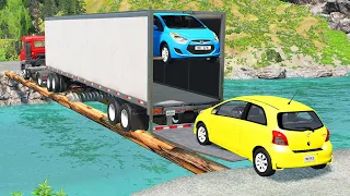 Small Cars Loading and Transporation with Truck - Cars vs Speed Bump vs Log Bridge - Beamng Drive