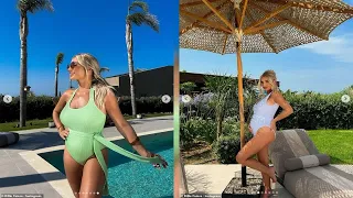 Pregnant Billie Faiers cradles her blossoming baby bump as she models range of swimsuits and bikinis